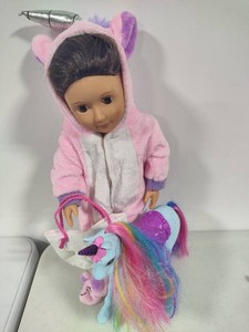 Our Generation Doll wUnicorn Halloween Outfit, Treat Bag & Unicorn Friend
