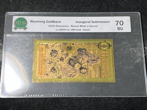 WYOMING GOLDBACK 11000TH TROY OZ 24K GOLD GRADED BU70