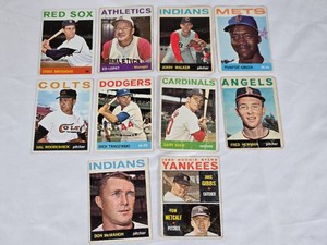 Lot of 10 Vintage 1964 Topps Baseball Cards Featuring Players Like Eddie Bressoud, Ed Lopat, Jerry Walker, and Pumpsie Green