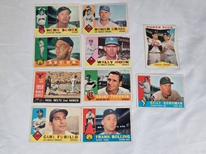 Lot of 9 Vintage 1960 Topps Baseball Cards Featuring Herb Score, Roger Craig, Wally Moon, and More