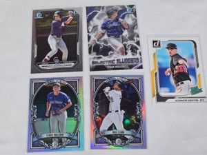 Lot of 5 Baseball Prospect Cards Featuring Ethan Holliday, Max Clark, and Konnor Griffin - Includes Bowman Chrome and Donruss Rated Prospect Cards