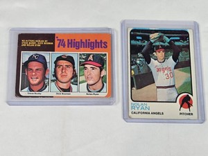 Lot of 2 Nolan Ryan Vintage Baseball Cards Including 1974 Topps Highlights and California Angels Pitcher Card