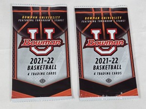 Lot of 2 Unopened Packs of 2021-22 Bowman University Basketball Trading Cards