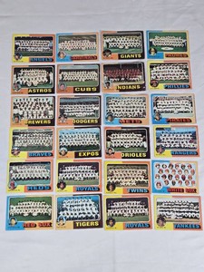 Lot of 24 1975 Topps Baseball Team Cards featuring teams such as Yankees, Mets, Phillies, and others
