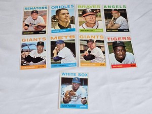 Lot of 9 Vintage Topps 1964 Baseball Cards Featuring Players