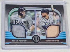 Austin Meadows and Brandon Lowe 2022 Topps Tribute Dual Relic Card DR2-ML and Numbered 114199 - Tampa Bay Rays Baseball Card