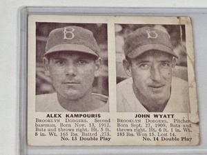 1941 Double Play R330 Alex Kampouris and John Wyatt Brooklyn Dodgers Vintage Baseball Card