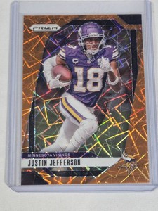 Justin Jefferson 2024 Panini Prizm Orange Laser #187 - Minnesota Vikings Football Card