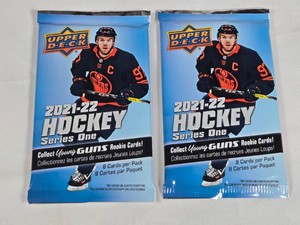 Lot of 2 Unopened Packs of 2021-22 Upper Deck Hockey Cards - Collect Young Guns Rookie Cards
