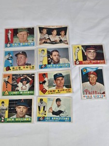 Lot of 10 Vintage 1960 Topps Baseball Cards Including Players Like Bob Rush and Joe Amalfitano