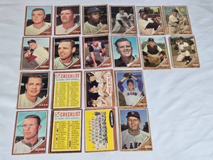 Lot of 20 Vintage 1962 Topps Baseball Cards Featuring Norm Cash, Mike Roarke, and Ralph Houk