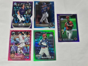 Lot of 5 Numbered  Baseball Cards Featuring Juan Brito, Vaughn Grissom, Daniel Vazquez, Griffin Burkholder, and Carlos De La Cruz - Rookie, 1st Bowman, Pro Debut