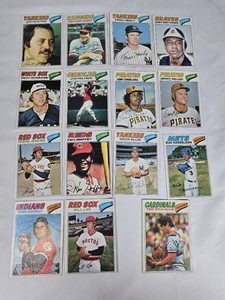 Lot of 15 Hall of Famers and Starrs Baseball Cards Featuring Players Such as Ken Griffey and Gary Matthews from the 1977 Topps Set
