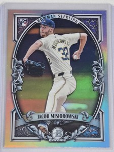 Jacob Misiorowski Rookie 2026 Bowman Sterling Refractor BST-13 - Milwaukee Brewers Baseball Card