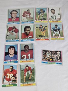 Lot of 13 Vintage 1975 Football Cards Featuring Bob Grim, Po James, Donnie Green, Josh Ashton, and Others