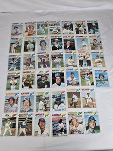 Lot of Baseball Cards Featuring Various Players from 1977 Topps Set including Dave Rosello, Ken Forsch, Frank White, Chip Lang, Larry Christenson, Mike Bacsik, Rick Jones