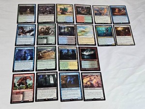 Lot of 20 Magic The Gathering RARE Cards including Enigma Thief, Tilonallis Hunter, Bellowing Mauler, Sandwurm Convergence, Cold-Eyed Selkie, Champion of Wits