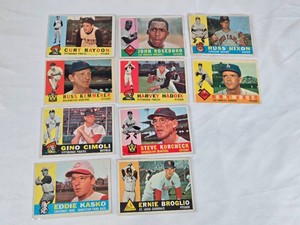 Lot of 10 Vintage 1960 Topps Baseball Cards Featuring Curt Raydon, John Roseboro, Russ Nixon, Harvey Haddix, Danny McDevitt, and More