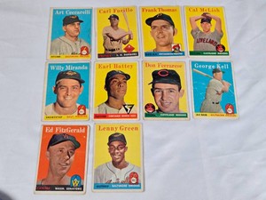 Lot of 10 Vintage 1958 Topps Baseball Cards Featuring Art Ceccarelli, Carl Furillo, Frank Thomas, Earl Battey, and Others