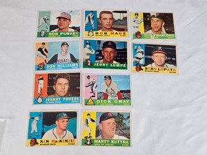 Lot of 10 Vintage 1960 Topps Baseball Cards Featuring Bob Purkey, Bob Mabe, Tito Francona, Don Williams, Jerry Lumpe, Johnny Powers, Dick Gray and More