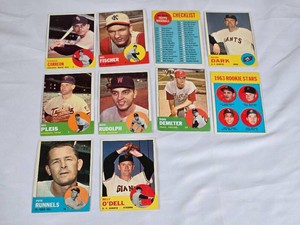 Lot of 10 Vintage 1963 Topps Baseball Cards Featuring Camilo Carreon, Bill Fischer, and Don Demeter