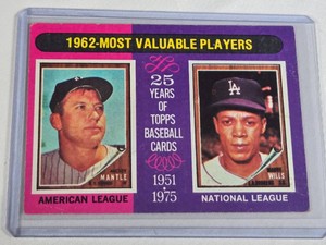 Mickey Mantle & Maury Wills Most Valuable Players 1975 Topps #200 - New York Yankees & Los Angeles Dodgers Vintage Baseball Card