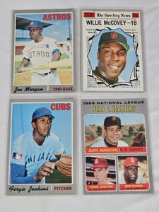 Lot of 4 Vintage Stars 1970 Baseball Cards Featuring Willie McCovey, Juan Marichal, Joe Morgan, and Ferguson Jenkins
