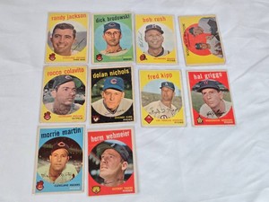 Lot of 10 Vintage 1959 Baseball Cards including Fred Kipp, Randy Jackson, Rocco Colavito and More
