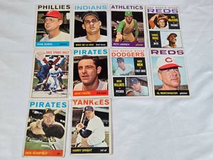 Lot of 10 Vintage 1964 Baseball Cards Featuring Ryne Duren, Mike de la Hoz, Pete Lovrich, Chico Ruiz, and more
