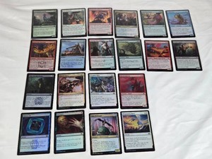 Lot of 20 Magic The Gathering Foil Cards including Springmane Cervin, Late to Dinner, Illustrious Historian, Fodder Tosser, Hunt for Specimens, Martial Glory