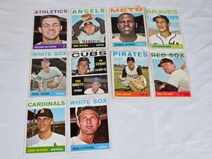 Lot of 10 Vintage 1964 Baseball Cards Featuring Nelson Mathews, Bob Duliba, George Altman, Len Gabrielson, Eddie Fisher, Jim Stewart, Fred Burdette, Ron Brand, Dick Stuart, Jerry Buchek, and Gene Stephens