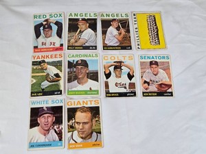Lot of 10 Vintage 1964 Baseball Cards Featuring Players from Various Teams Including Red Sox, Angels, Yankees, and More