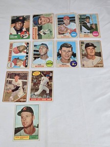 Lot of 11 Vintage 1961 Baseball Cards Featuring Maury Wills, Ken Johnson, and 1968 Rookie Stars