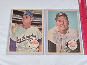 Lot of 2 1967 Topps Pinups Featuring Don Drysdale and Al Kaline - Los Angeles Dodgers and Detroit Tigers Vintage Baseball Cards