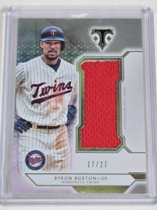 Byron Buxton 2018 Topps Triple Threads Game-Used Memorabilia #SJR-BB1 and Numbered 1727 - Minnesota Twins Baseball Card
