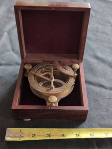 Brass West London Sundial Compass in Wooden Display Box Maritime Style