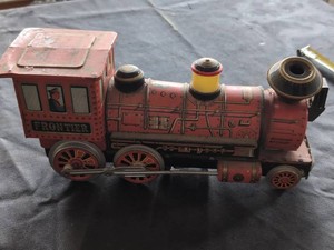 Vintage Tin Litho Frontier Toy Locomotive Train Engine Red Black