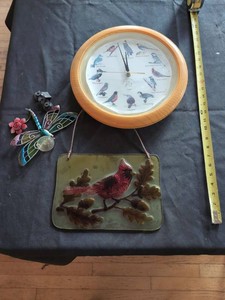 Bird Theme Wall Decor Lot Audubon Clock Glass Cardinal Dragonfly