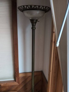 Traditional Torchiere Floor Lamp Etched Glass Shade Brass Tone 70in