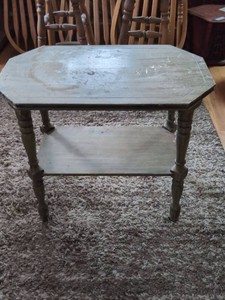 Vintage Octagonal Wood Side Table With Lower Shelf 23 x 22 x 12
