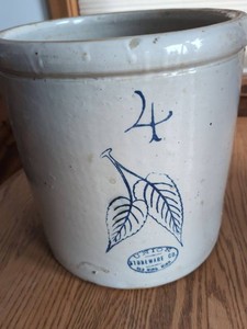 Union Stoneware Co Red Wing 4 Gallon Crock Blue Leaf Decor