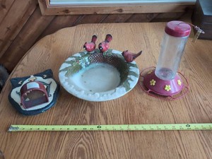 Lot of Assorted Bird Decor Cardinal Bowl Cat Wall Holder Feeder
