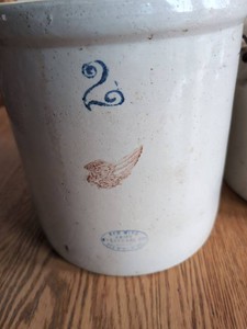 Pair of Antique Stoneware Crocks, 2 Gallon & Bail Handle Jar