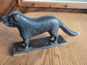 Antique Cast Iron Dog Mechanical Coin Bank Tail Lever Figural