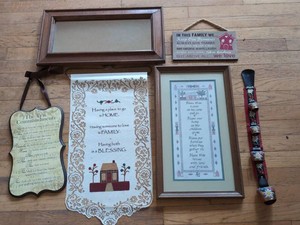 Country Farmhouse Wall Decor Lot Framed Samplers Bells Family Signs