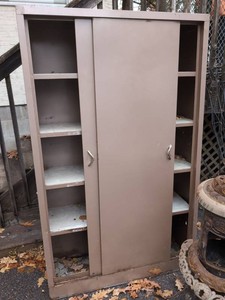Vintage Industrial Metal Storage Cabinet Sliding Doors 69x42x15