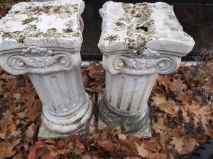 Pair of Neoclassical Garden Pedestals Cast Stone Plant Stands See Photos