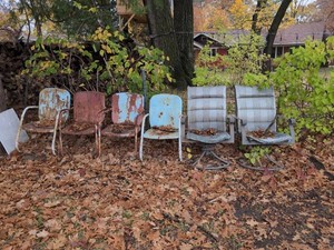 Assorted Vintage Patio Chairs Metal & Sling Swivel Outdoor Seating