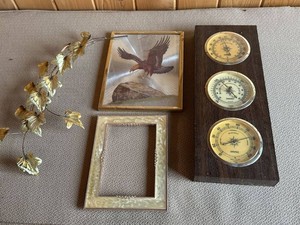 Vintage Wall Decor Lot Springfield Weather Station Eagle Frame Leaf Swag