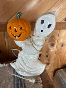 Assorted Halloween Decor Lot Ceramic Ghost Light Witch Hat Plate